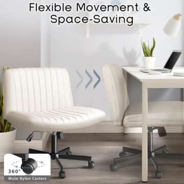 PUKAMI Criss Cross Chair with Wheels,Fabric Padded Armless Cross Legged Office Desk Chair for Home Office,Modern Swivel Height Adjustable Wide Seat Computer Task Vanity Chair (Beige)