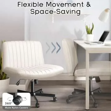 PUKAMI Criss Cross Chair with Wheels,Fabric Padded Armless Cross Legged Office Desk Chair for Home Office,Modern Swivel Height Adjustable Wide Seat Computer Task Vanity Chair (Beige)