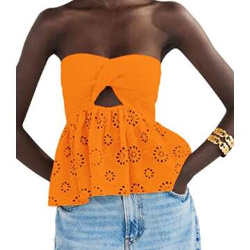 MISSACTIVER Women Twist Knot Knit Bandeau Tube Top Embroidery Strapless Off Shoulder Backless Hollow...