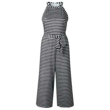 Alelly Women's Summer Jumpsuits Striped Tie Back Sleeveless Backless Wide Long Pants Rompers