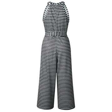 Alelly Women's Summer Jumpsuits Striped Tie Back Sleeveless Backless Wide Long Pants Rompers