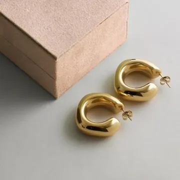 18K Gold Plated Chunky Hoop Earrings Waterproof Non-Tarnish