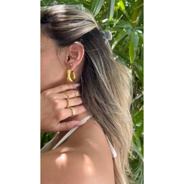 18K Gold Plated Chunky Hoop Earrings Waterproof Non-Tarnish
