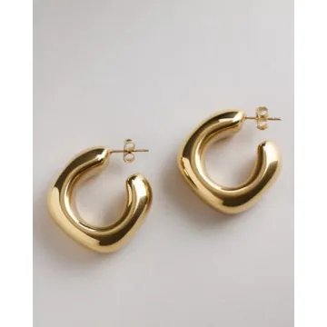 18K Gold Plated Chunky Hoop Earrings Waterproof Non-Tarnish