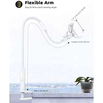 Lamicall Phone Holder Bed Gooseneck Mount Flexible Arm 360 Mount Clip Bracket Clamp Stand for Cell Phone 11 Pro XS Max XR X 8 7 6 Plus 5 4, Galaxy S10 S9 S8 S7 S6, Overall Length 33.4In(White)