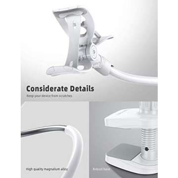 Lamicall Phone Holder Bed Gooseneck Mount Flexible Arm 360 Mount Clip Bracket Clamp Stand for Cell Phone 11 Pro XS Max XR X 8 7 6 Plus 5 4, Galaxy S10 S9 S8 S7 S6, Overall Length 33.4In(White)