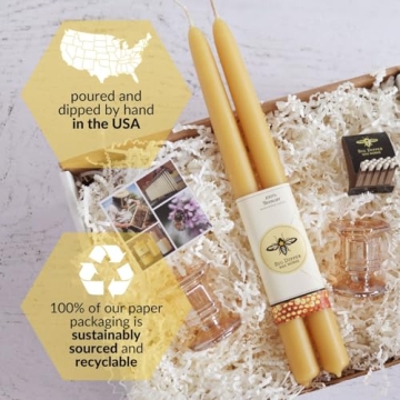 Big Dipper Wax Works Beeswax Taper Candles, Hand Dipped Pure Beeswax Candle, 12-Hour Long Burn, Natural Colored, 12" x 7/8", All Natural Rich Coloring