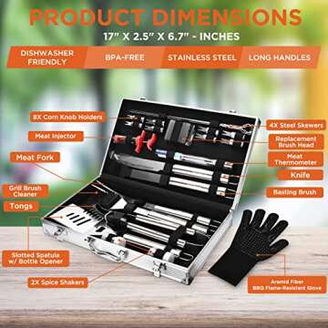 Commercial Chef 25 PC BBQ Grill Accessory Set for Ultimate Outdoor Grilling