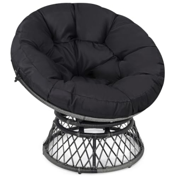 KROFEM 37" Wicker Papasan Circle Chair - Cozy 360° Swivel Comfort for All