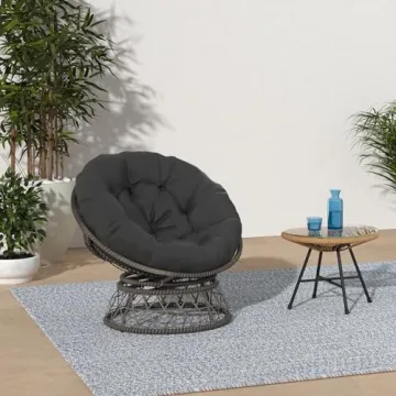 KROFEM 37 Inch Wicker Papasan Chair with 360 Swivel