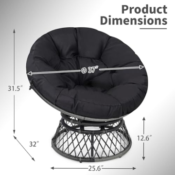KROFEM 37 Inch Wicker Papasan Chair with 360 Swivel