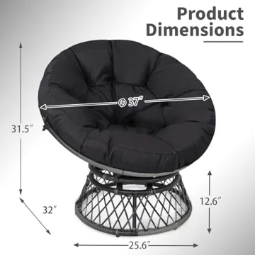KROFEM 37 Inch Wicker Papasan Chair with 360 Swivel