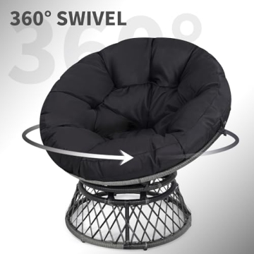 KROFEM 37 Inch Wicker Papasan Chair with 360 Swivel