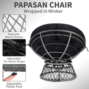 KROFEM 37 Inch Wicker Papasan Chair with 360 Swivel