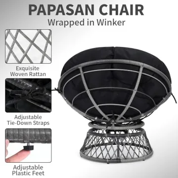 KROFEM 37 Inch Wicker Papasan Chair with 360 Swivel