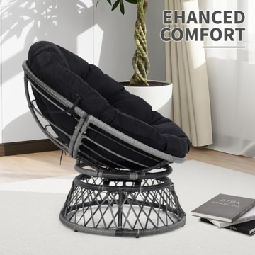 KROFEM 37 Inch Wicker Papasan Chair with 360 Swivel
