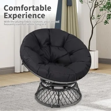 KROFEM 37 Inch Wicker Papasan Chair with 360 Swivel