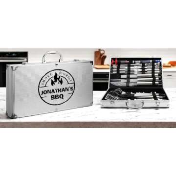 Engraved BBQ Grill Set - BBQ Gift - Grill Set - Deluxe Grill Set -34-Piece Stainless Steel Barbecue ...