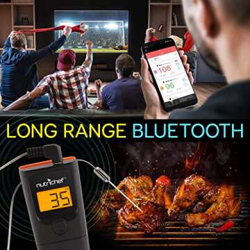 NutriChef PWIRBBQ90 Bluetooth Meat Thermometer - Smart Wireless Kitchen Remote Instant Read BBQ Temp...