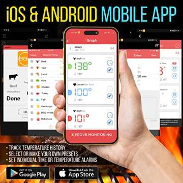 NutriChef PWIRBBQ90 Bluetooth Meat Thermometer for Accurate Cooking