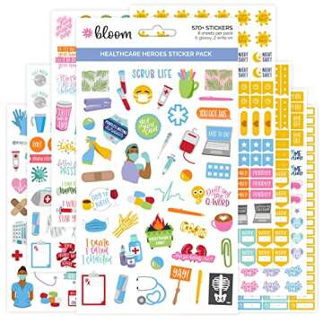 bloom daily planners Healthcare Heroes Planner Stickers - (8 Sheets Per Pack) Essential Caregiver & ...