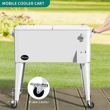 YITAHOME 80 Quart Rolling Cooler Cart with Bottle Opener Drainage, Portable Patio Cooler Rolling on Wheels, Outdoor Rolling Beverage Cart Drink Cooler for Patio Pool Deck Party Cookouts (White)