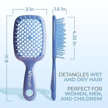 FHI Heat UNbrush Detangling Brush for Pain-Free Brushing on All Wet or Dry Hair Types — Durable DuoFlex Anti-Static Bristles, Lightweight Handle, Vented Hair Brush, Iris Dark Blue
