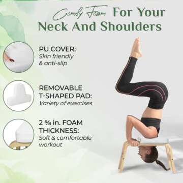 Yes4All Yoga Headstand Bench, Wooden Yoga Inversion Chair with PU Pads and Thickness Foam, Yoga Inversion Bench for Balance Training Core Strength