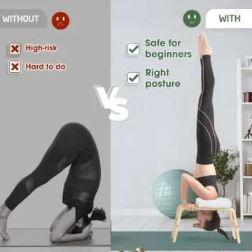 Yes4All Yoga Headstand Bench, Wooden Yoga Inversion Chair with PU Pads and Thickness Foam, Yoga Inversion Bench for Balance Training Core Strength