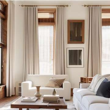 INOVADAY 100% Blackout Curtains for Bedroom, Black Out Curtains 96 Inch Long, Clip Rings Linen Black...