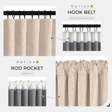 INOVADAY 100% Blackout Curtains for Bedroom, Black Out Curtains 96 Inch Long, Clip Rings Linen Blackout Drapes, Thermal Insulated Room Darkening for Living Room, 2 Panels - Oatmeal,W50xL96