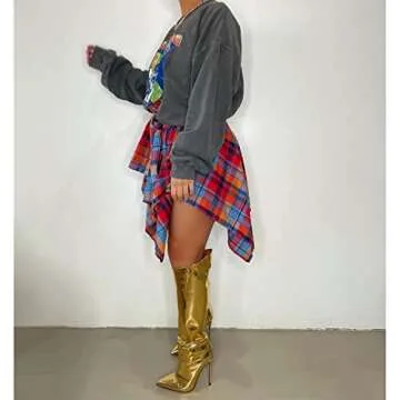 Wryran Women's Plaid Pleated Skirt High Waist Casual Skater Skirt Cute Mini A Line Skirt Hem Flowy Asymmetrical Skirts Flare Multicolor