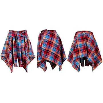 Wryran Women's Plaid Pleated Skirt High Waist Casual Skater Skirt Cute Mini A Line Skirt Hem Flowy Asymmetrical Skirts Flare Multicolor