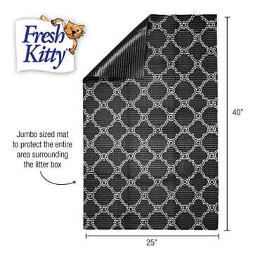 Fresh Kitty Durable XL Jumbo Foam Litter Box Mat – No Phthalate, Water Resistant, Traps Litter from Box, Scatter Control, Easy Clean Mats – Black & White 40"x 25", Black/White Quatrefoil (9036)
