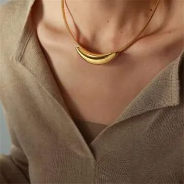 JGHIFLYE Stailess Steel Metal Curved Bar Tube Choker Necklace For Women,Gold Plated Statement Chunky Snake Chain Horizontal Round Tube Jewelry Necklace