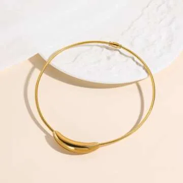 JGHIFLYE Stailess Steel Metal Curved Bar Tube Choker Necklace For Women,Gold Plated Statement Chunky Snake Chain Horizontal Round Tube Jewelry Necklace