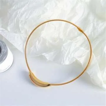 JGHIFLYE Stailess Steel Metal Curved Bar Tube Choker Necklace For Women,Gold Plated Statement Chunky Snake Chain Horizontal Round Tube Jewelry Necklace