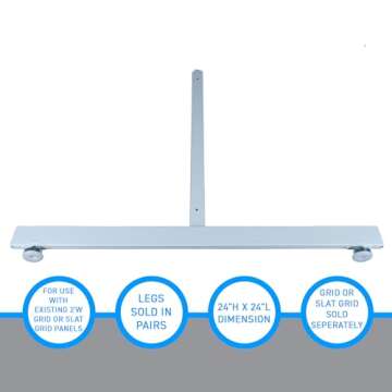 SSWBasics White Wire Grid Display Legs - Set of 2 (For use with any existing 2’W grid or slat grid panels)