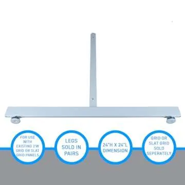 SSWBasics White Wire Grid Display Legs - Set of 2 (For use with any existing 2’W grid or slat grid panels)