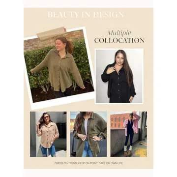 Dokotoo Button Up Shirts for Women Fashion 2024 Long Sleeve Waffle Knit Shacket Jacket Loose Fit Boyfriends Pocket Outerwear Oversized Blouses Tops Green Small