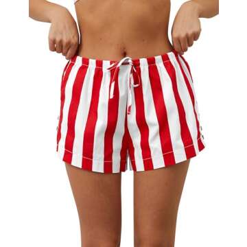 MISSACTIVER Drawstring Striped Boxer Shorts For Women Low Rise Wide Leg Lounge Pj Shorts Summer Paja...