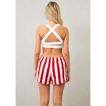 MISSACTIVER Drawstring Striped Boxer Shorts For Women Low Rise Wide Leg Lounge Pj Shorts Summer Pajama Bottoms Sleepwear