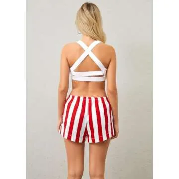 MISSACTIVER Drawstring Striped Boxer Shorts For Women Low Rise Wide Leg Lounge Pj Shorts Summer Pajama Bottoms Sleepwear