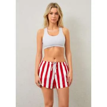 MISSACTIVER Drawstring Striped Boxer Shorts For Women Low Rise Wide Leg Lounge Pj Shorts Summer Pajama Bottoms Sleepwear