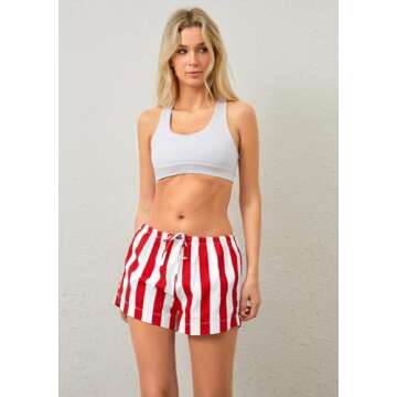 MISSACTIVER Drawstring Striped Boxer Shorts For Women Low Rise Wide Leg Lounge Pj Shorts Summer Pajama Bottoms Sleepwear