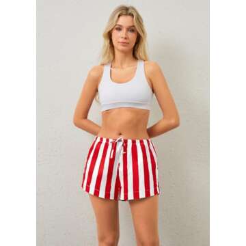 MISSACTIVER Drawstring Striped Boxer Shorts For Women Low Rise Wide Leg Lounge Pj Shorts Summer Pajama Bottoms Sleepwear
