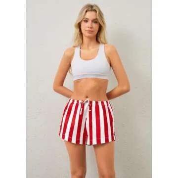 MISSACTIVER Drawstring Striped Boxer Shorts For Women Low Rise Wide Leg Lounge Pj Shorts Summer Pajama Bottoms Sleepwear