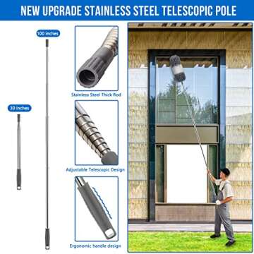 Dusters for Cleaning, Retractable Microfiber Gap Dust Cleaner with Extension Pole 30'' to 100'', Reusable Bendable Long Handle Feather Duster Kit for Cleaning High Ceiling Fan, Furniture, Blinds, Car