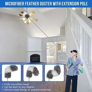 Dusters for Cleaning, Retractable Microfiber Gap Dust Cleaner with Extension Pole 30'' to 100'', Reusable Bendable Long Handle Feather Duster Kit for Cleaning High Ceiling Fan, Furniture, Blinds, Car