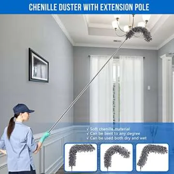 Dusters for Cleaning, Retractable Microfiber Gap Dust Cleaner with Extension Pole 30'' to 100'', Reusable Bendable Long Handle Feather Duster Kit for Cleaning High Ceiling Fan, Furniture, Blinds, Car